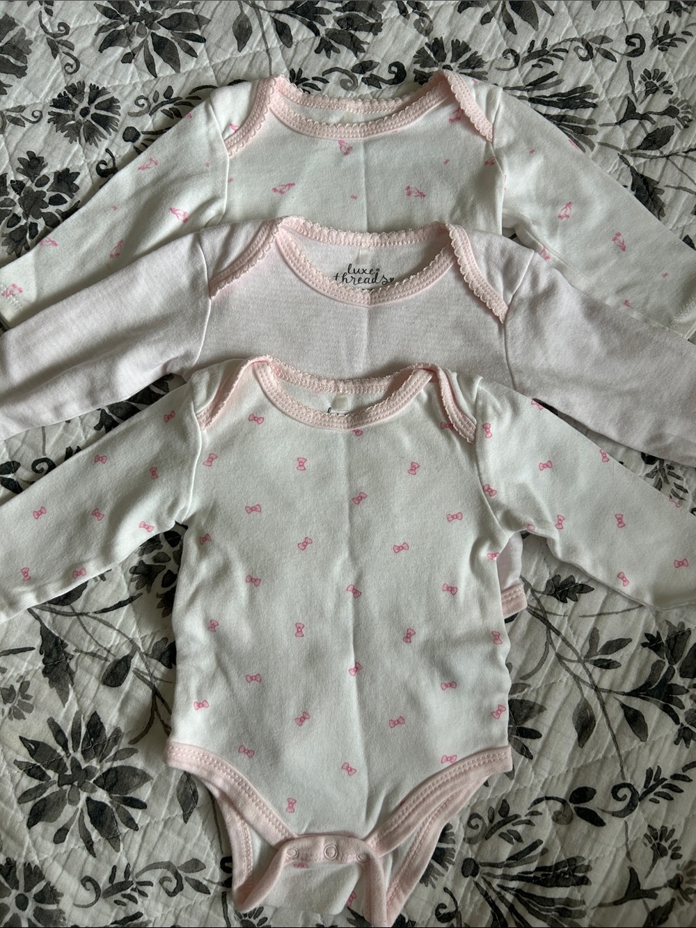 H&M Baby Girls Long-Sleeve Bodysuits — White and Light Pink